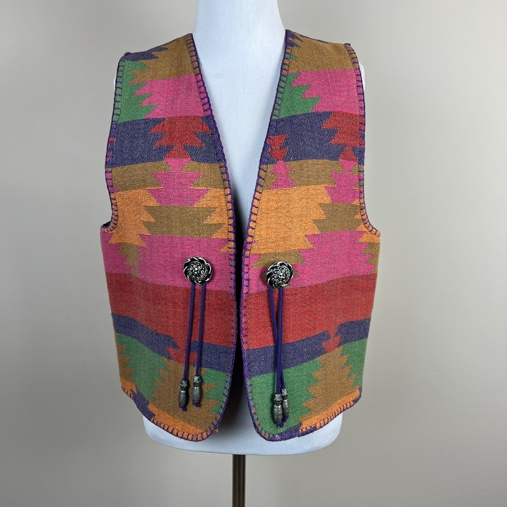 Don't Mess with‎ Texas Vest Womens L Tapestry Southwest Aztec 90s Western Concho